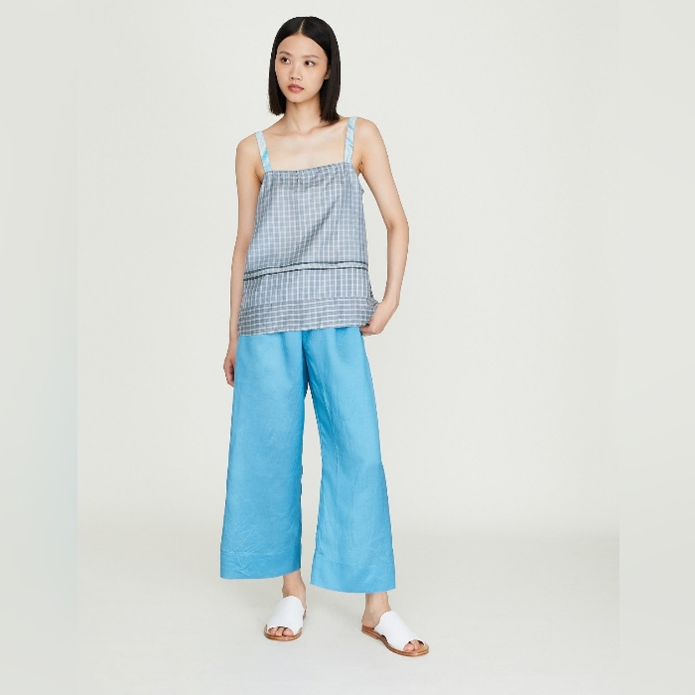 DOSA Iridescent Green Blue Crinkle Silk Pull On Pants L